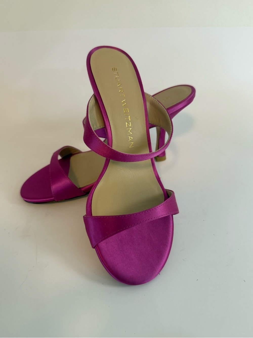 Stuart Weitzman Fuchsia Satin Double-Strap Heels
